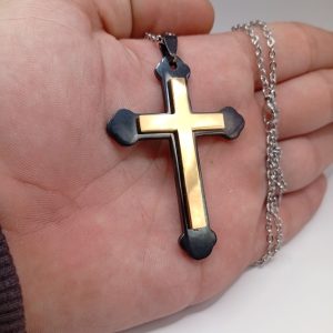 ατσάλινος Ανδρικός σταυρός χρυσό-μαύρο