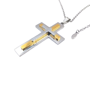 Ατσάλινος ανδρικός σταυρός Ασημί / Χρυσό