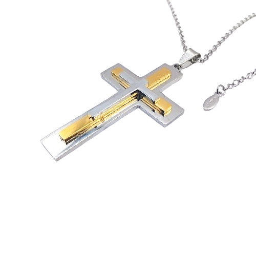 Ατσάλινος ανδρικός σταυρός Ασημί / Χρυσό Ατσάλινος ανδρικός σταυρός Ασημί / Χρυσό