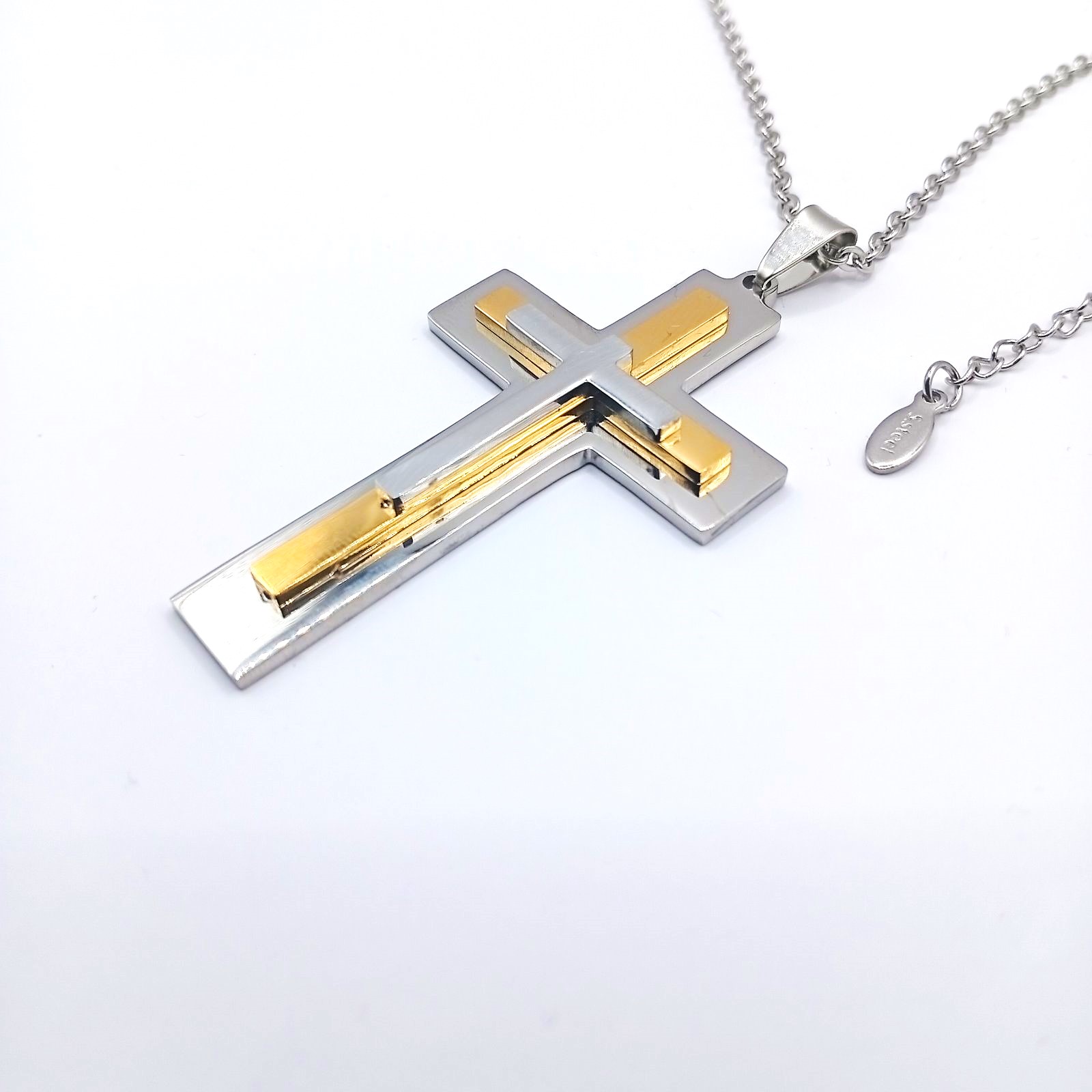 Ατσάλινος ανδρικός σταυρός Ασημί / Χρυσό Ατσάλινος ανδρικός σταυρός Ασημί / Χρυσό