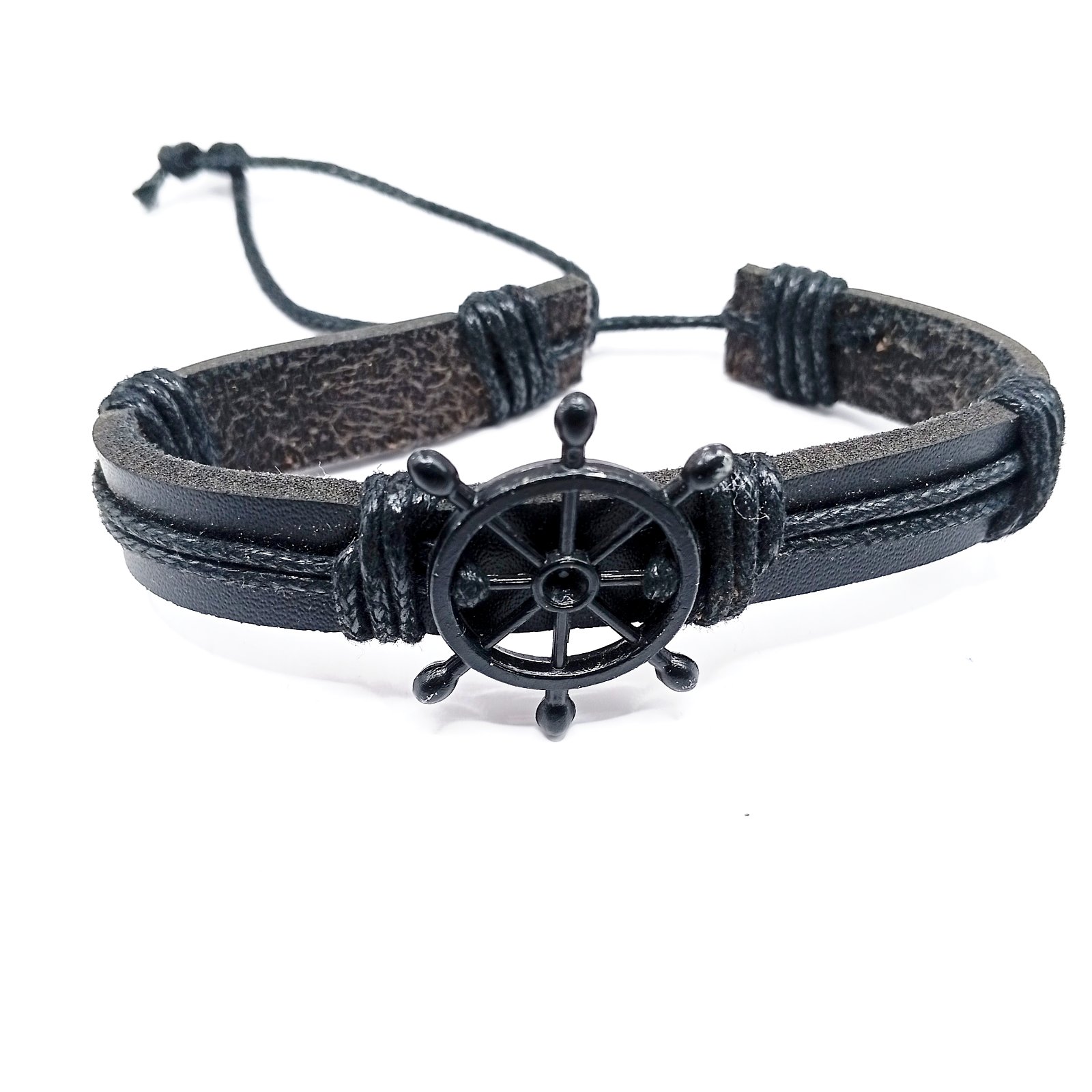 Βραχιόλι δερματίνη Black Captain με τιμόνι Βραχιόλι δερματίνη Black Captain με τιμόνι