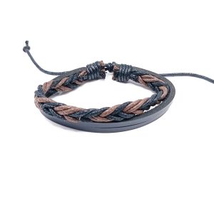 Βραχιόλι δερματίνη Duo Braid καφέ μαύρο