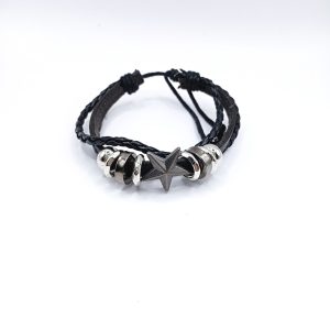 Βραχιόλι δερματίνη Star Rings μαύρο