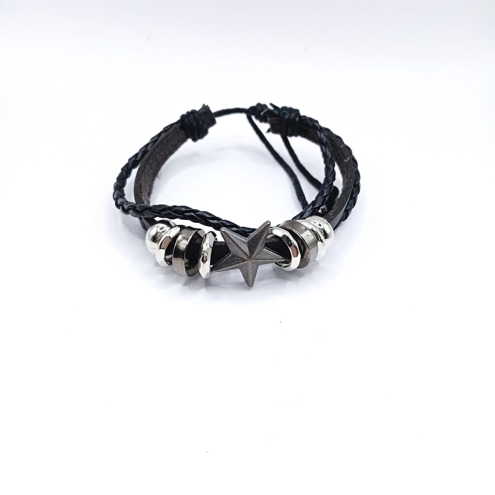 Βραχιόλι δερματίνη Star Rings μαύρο Βραχιόλι δερματίνη Star Rings μαύρο