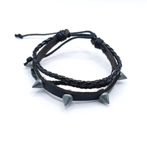 Βραχιόλι δερματίνη Black Spikes με καρφιά