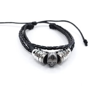 Βραχιόλι δερματίνη Dark Skull Rings μαύρο