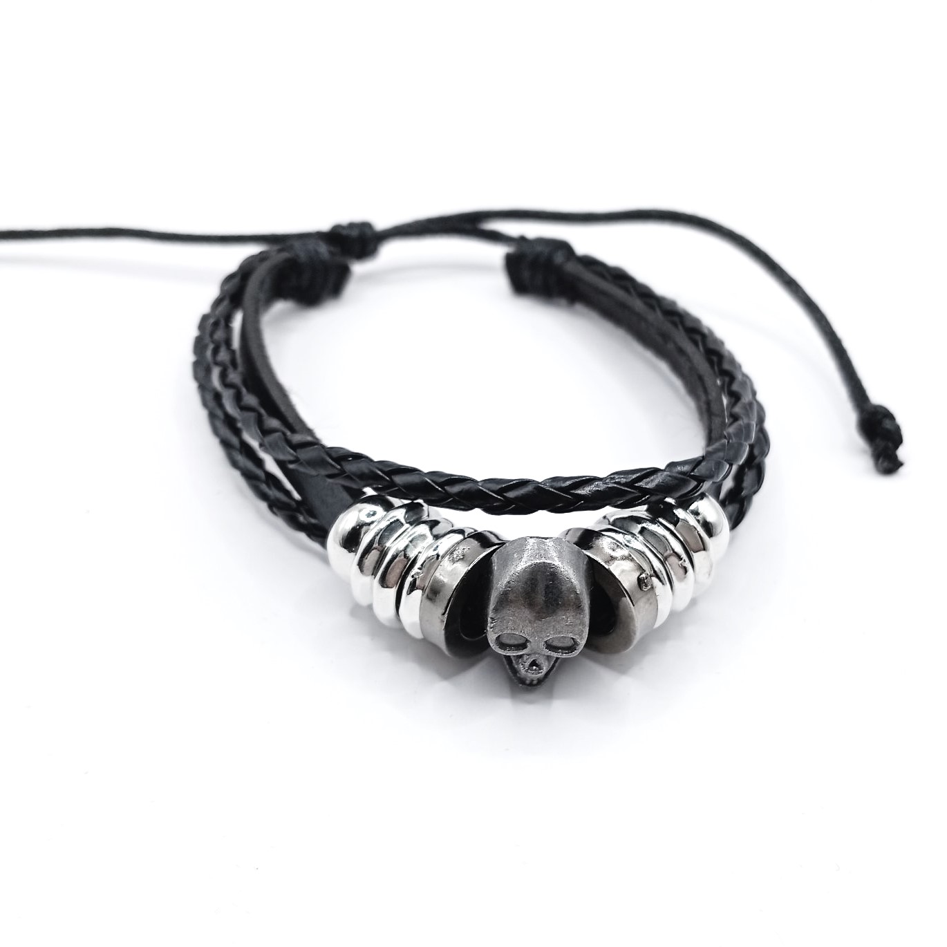 Βραχιόλι δερματίνη Dark Skull Rings μαύρο Βραχιόλι δερματίνη Dark Skull Rings μαύρο