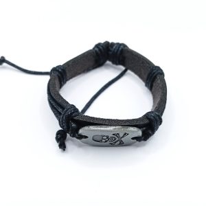 Βραχιόλι δερματίνη Skull Plate μαύρο
