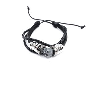 Βραχιόλι δερματίνη Skull Rings μαύρο Βραχιόλι δερματίνη Skull Rings μαύρο