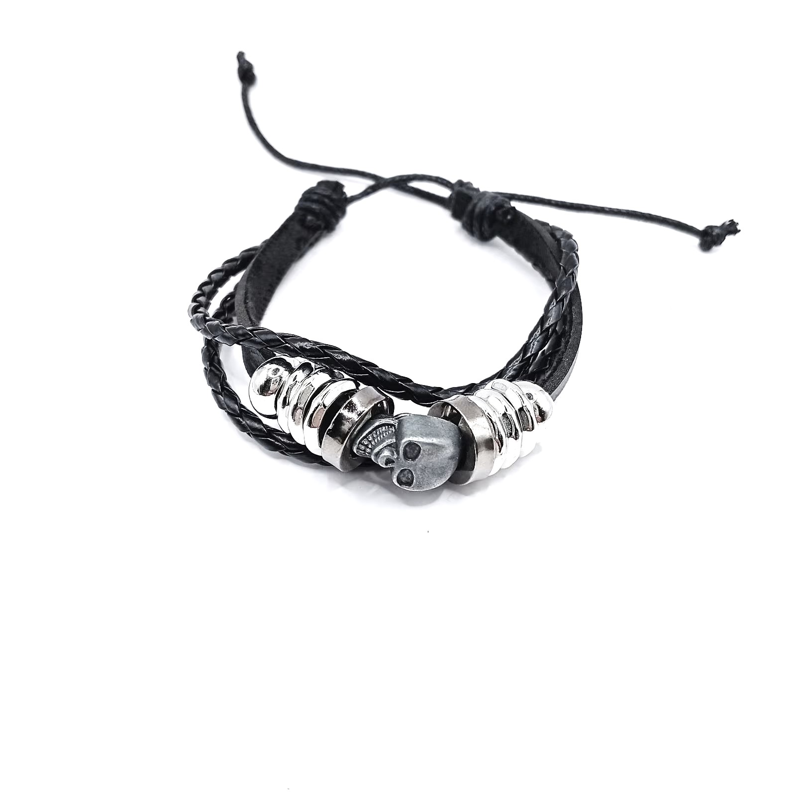 Βραχιόλι δερματίνη Skull Rings μαύρο Βραχιόλι δερματίνη Skull Rings μαύρο