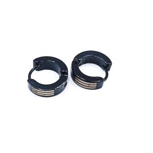 Ατσάλινα σκουλαρίκια κρίκοι Black Triple Line