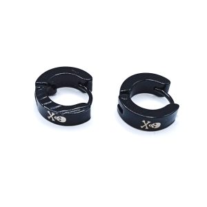 Ατσάλινα σκουλαρίκια κρίκοι Skull Black