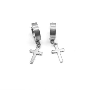Ατσάλινοι Κρίκοι με Κρεμαστό Σταυρό Classic Steel