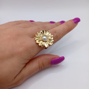 Ατσάλινο δαχτυλίδι Flower Pearl – Προσαρμοζόμενο - Εικόνα 1