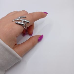 Ατσάλινο δαχτυλίδι με επιμήκεις καμπύλες – Προσαρμοζόμενο - Εικόνα 1