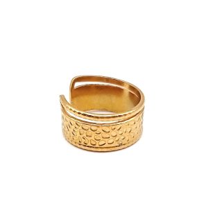 Δαχτυλίδι Wide Hammered Gold ατσάλινι - Προσαρμοζόμενο