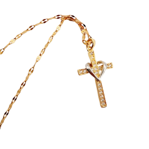 Επιχρυσωμένος γυναικείος σταυρός από ανοξείδωτο ατσάλι και πέτρες zircon