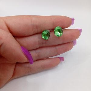 Ατσαλίνα καρφωτά σκουλαρίκια με πέτρα έντονο πράσινο - Εικόνα 3