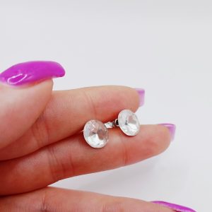 Ατσαλίνα καρφωτά σκουλαρίκια με πέτρα σε ασημί χρώμα - Εικόνα 3