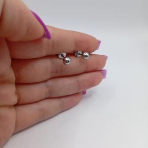 Ατσαλίνα καρφωτά σκουλαρίκια με σφαιρικό σχέδιο σε ασημί χρώμα - Εικόνα 3