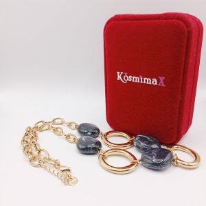 Κολιέ Gold Chain με Μαρμαρέ Μπλε Πέτρες - Εικόνα 1