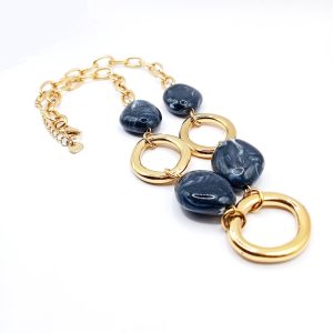 Κολιέ Gold Chain με Μαρμαρέ Μπλε Πέτρες