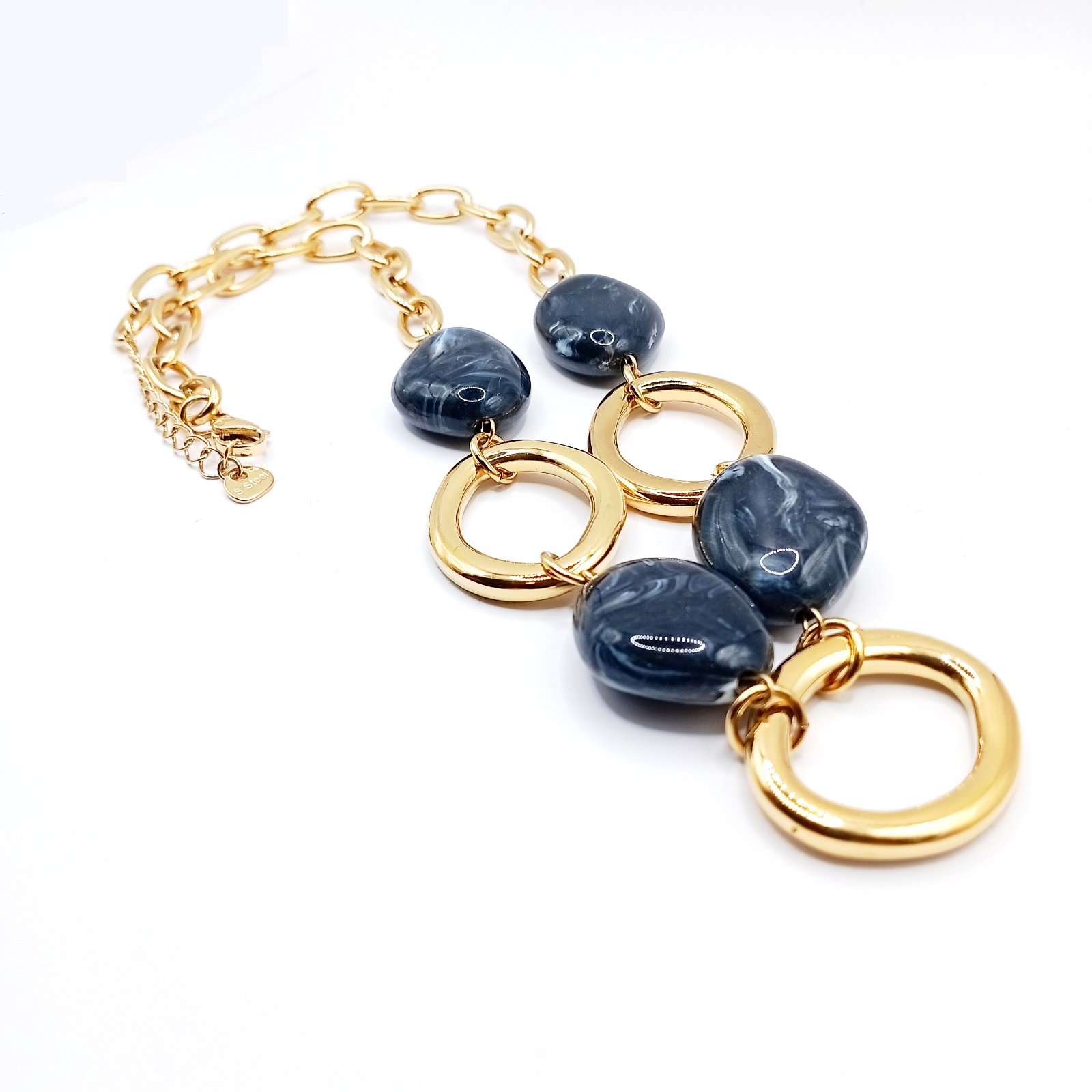 Κολιέ Gold Chain με Μαρμαρέ Μπλε Πέτρες Κολιέ Gold Chain με Μαρμαρέ Μπλε Πέτρες