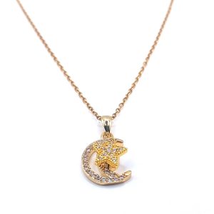 Επιχρυσωμένο Ατσάλινο Κολιέ Φεγγάρι & Περιστρεφόμενο Αστέρι με Ζιργκόν