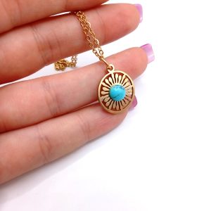 Κολιέ με τιρκουάζ πέτρα από επιχρυσωμένο ατσάλι - Εικόνα 1