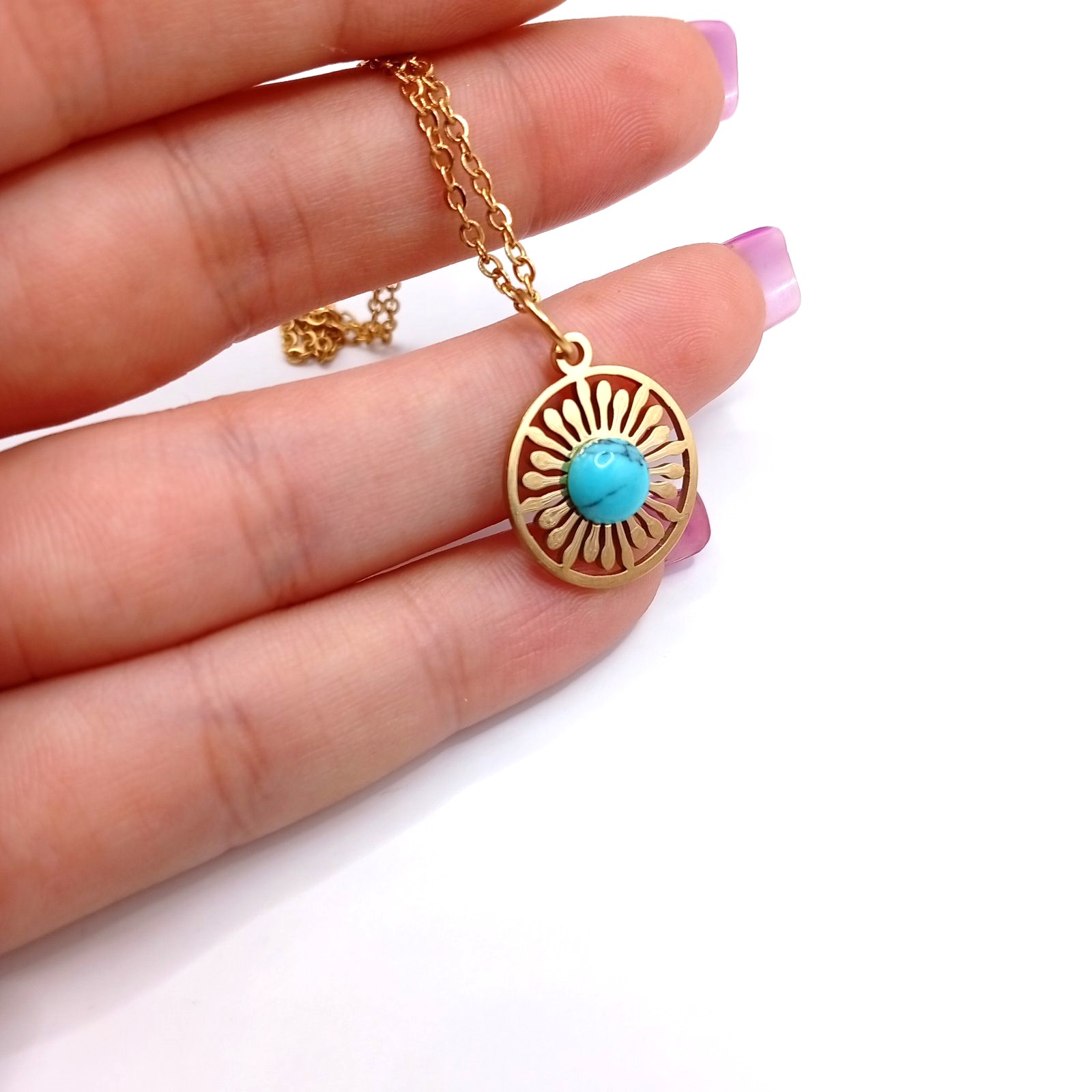 Κολιέ με τιρκουάζ πέτρα από επιχρυσωμένο ατσάλι - Image 2 Κολιέ με τιρκουάζ πέτρα από επιχρυσωμένο ατσάλι - Image 2