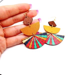 Boho σκουλαρίκια μεγάλα από ξύλο & ατσάλι - Εικόνα 1