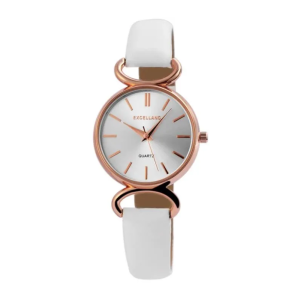 Γυναικείο Ρολόι Excellanc Rose Gold με Λευκό Λουράκι & Quartz Μηχανισμό