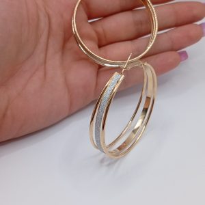 Ατσάλινοι Κρίκοι Gold με Ασημί Λαμπερή Λωρίδα - Εικόνα 3