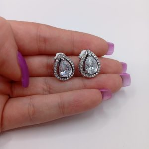 Κομψά ατσάλινα clip-on σκουλαρίκια με κεντρικό ζιργκόν - Εικόνα 3