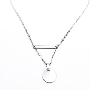 Ατσάλινο Χειροποίητο Κολιέ με Μπάρα & Στρογγυλό Μενταγιόν