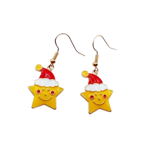 Χριστουγεννιάτικα σκουλαρίκια αστεράκια με σκουφάκι Άγιου Βασίλη