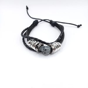 Βραχιόλι δερματίνη Skull Rings μαύρο