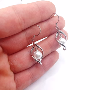 Κρεμαστά σκουλαρίκια από ασήμι 925 με πέρλα - Εικόνα 4