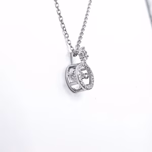 Ασημένιο κολιέ 925 με κυκλικό μοτίφ και λευκές πέτρες - Εικόνα 4