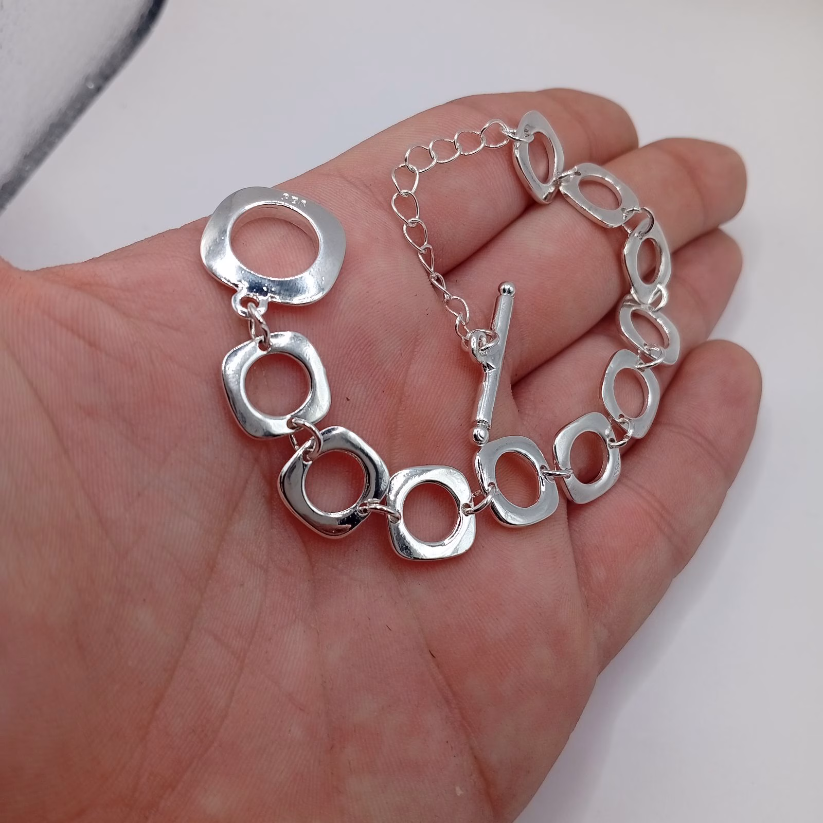 Ασημένιο βραχιόλι 925 με γεωμετρικούς κρίκους - Image 2 Ασημένιο βραχιόλι 925 με γεωμετρικούς κρίκους - Image 2