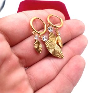 Χρυσά κρεμαστά σκουλαρίκια από ανοξείδωτο ατσάλι με φύλλα & ζιρκόν - Εικόνα 5 Χρυσά κρεμαστά σκουλαρίκια από ανοξείδωτο ατσάλι με φύλλα & ζιρκόν - Εικόνα 5