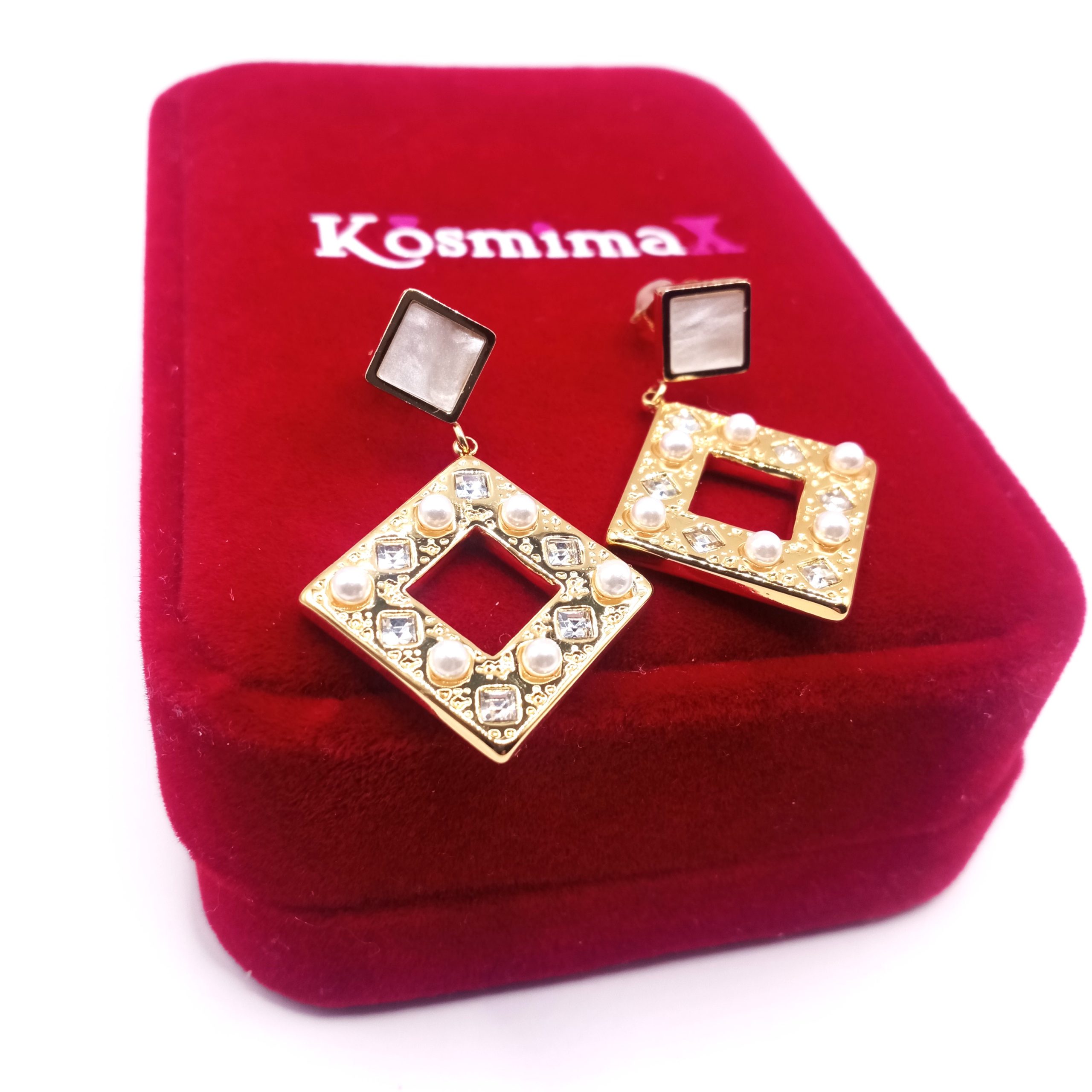 Χρυσά κρεμαστά σκουλαρίκια από ανοξείδωτο ατσάλι με πέρλες & ζιρκόν - Image 6 Χρυσά κρεμαστά σκουλαρίκια από ανοξείδωτο ατσάλι με πέρλες & ζιρκόν - Image 6