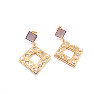 Χρυσά κρεμαστά σκουλαρίκια από ανοξείδωτο ατσάλι με πέρλες & ζιρκόν Χρυσά κρεμαστά σκουλαρίκια από ανοξείδωτο ατσάλι με πέρλες & ζιρκόν