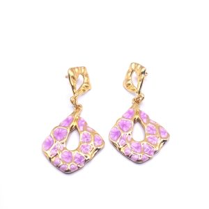 Χρυσά και μωβ κρεμαστά σκουλαρίκια από ανοξείδωτο ατσάλι Χρυσά και μωβ κρεμαστά σκουλαρίκια από ανοξείδωτο ατσάλι