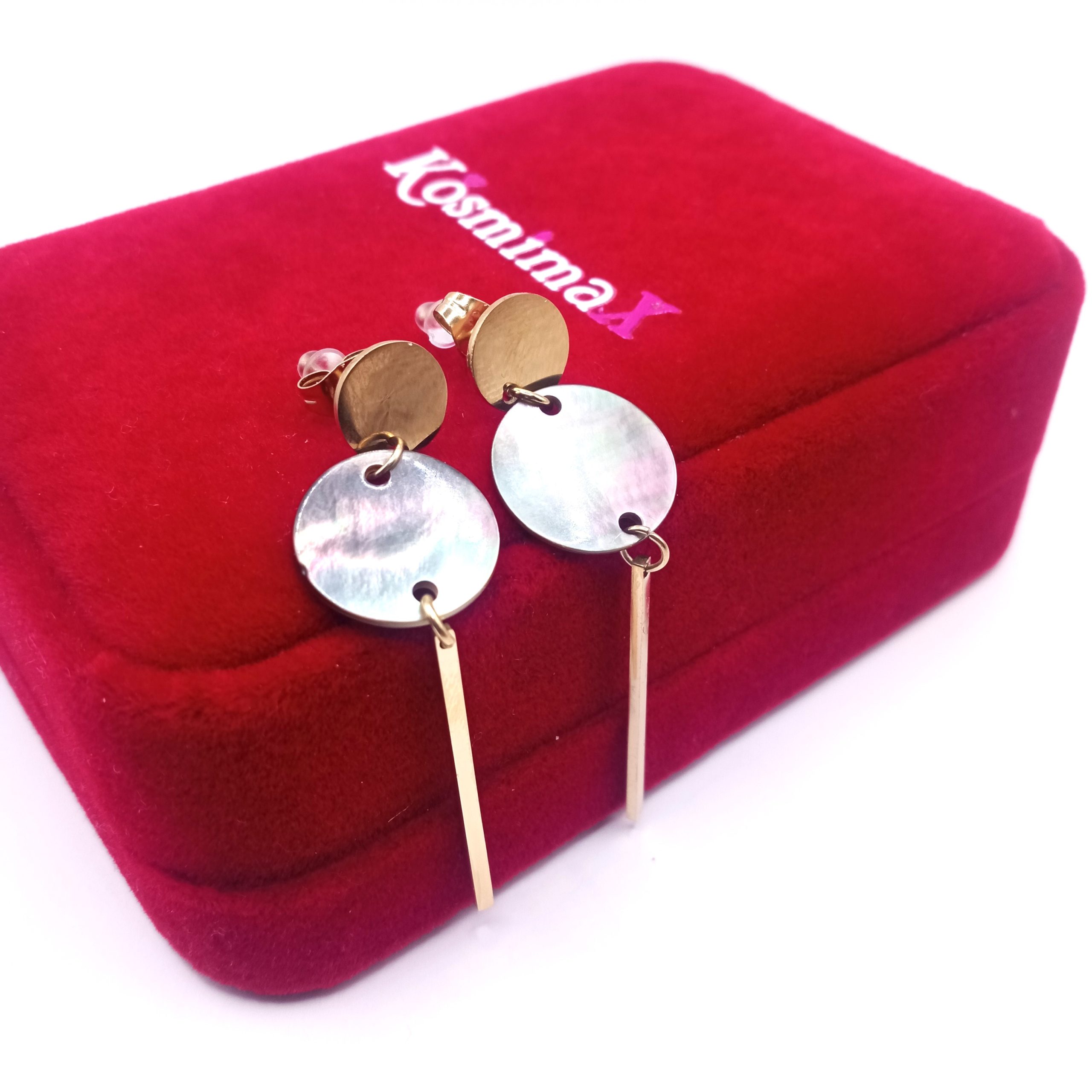 Χρυσά κρεμαστά σκουλαρίκια από ανοξείδωτο ατσάλι με μαύρη όψη mother of pearl - Image 4 Χρυσά κρεμαστά σκουλαρίκια από ανοξείδωτο ατσάλι με μαύρη όψη mother of pearl - Image 4