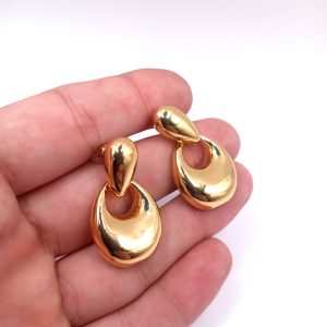 Χρυσά κρεμαστά σκουλαρίκια από ανοξείδωτο ατσάλι με σμιλεμένο σχέδιο - Εικόνα 3 Χρυσά κρεμαστά σκουλαρίκια από ανοξείδωτο ατσάλι με σμιλεμένο σχέδιο - Εικόνα 3