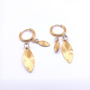 Χρυσά κρεμαστά σκουλαρίκια από ανοξείδωτο ατσάλι με φύλλα & ζιρκόν Χρυσά κρεμαστά σκουλαρίκια από ανοξείδωτο ατσάλι με φύλλα & ζιρκόν