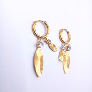 Χρυσά κρεμαστά σκουλαρίκια από ανοξείδωτο ατσάλι με φύλλα & ζιρκόν - Εικόνα 3 Χρυσά κρεμαστά σκουλαρίκια από ανοξείδωτο ατσάλι με φύλλα & ζιρκόν - Εικόνα 3
