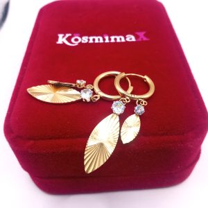 Χρυσά κρεμαστά σκουλαρίκια από ανοξείδωτο ατσάλι με φύλλα & ζιρκόν - Εικόνα 4 Χρυσά κρεμαστά σκουλαρίκια από ανοξείδωτο ατσάλι με φύλλα & ζιρκόν - Εικόνα 4