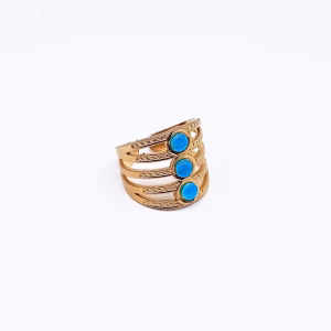 Ατσάλινο Επιχρυσωμένο Δαχτυλίδι με Τριπλή Γαλάζια Πέτρα